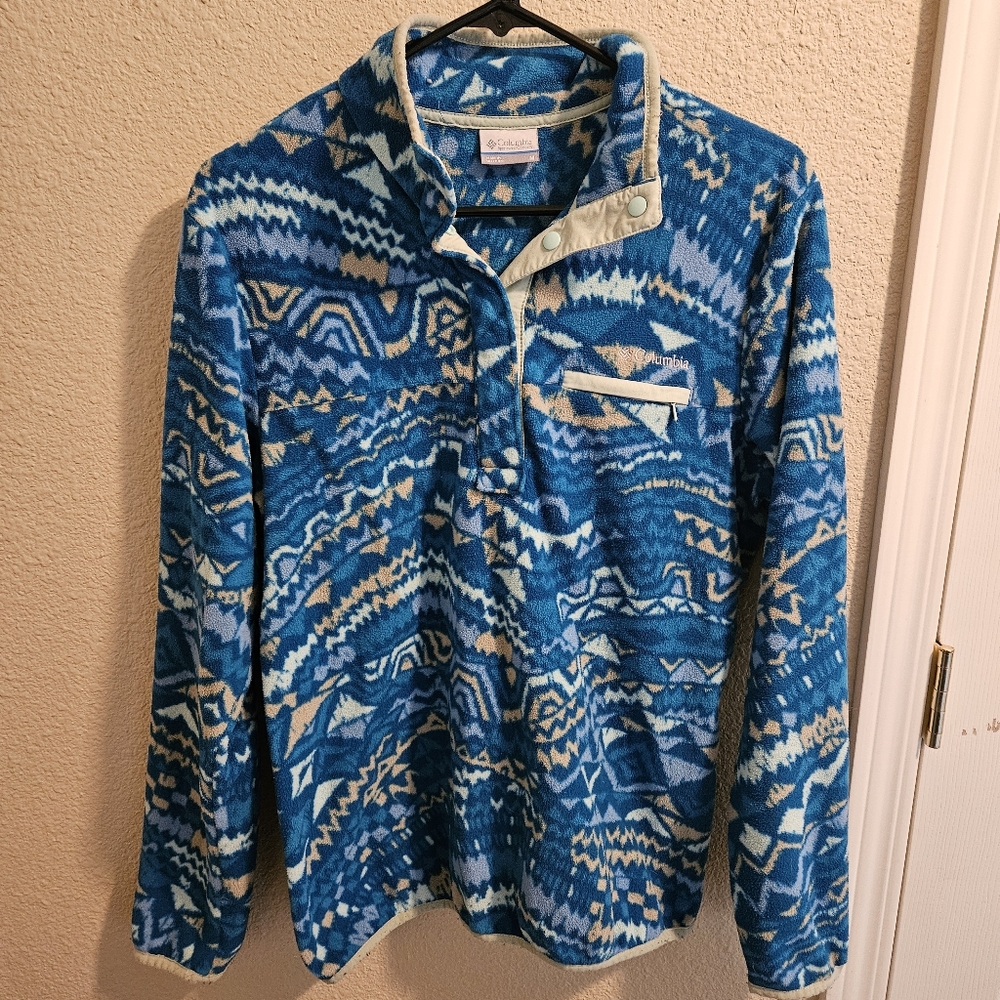 Columbia Women's Medium Aztec Printed Pullover Jacket Fleece Blue